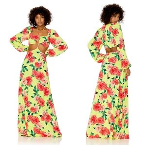 AFRM Bekah lime floral maxi dress size L